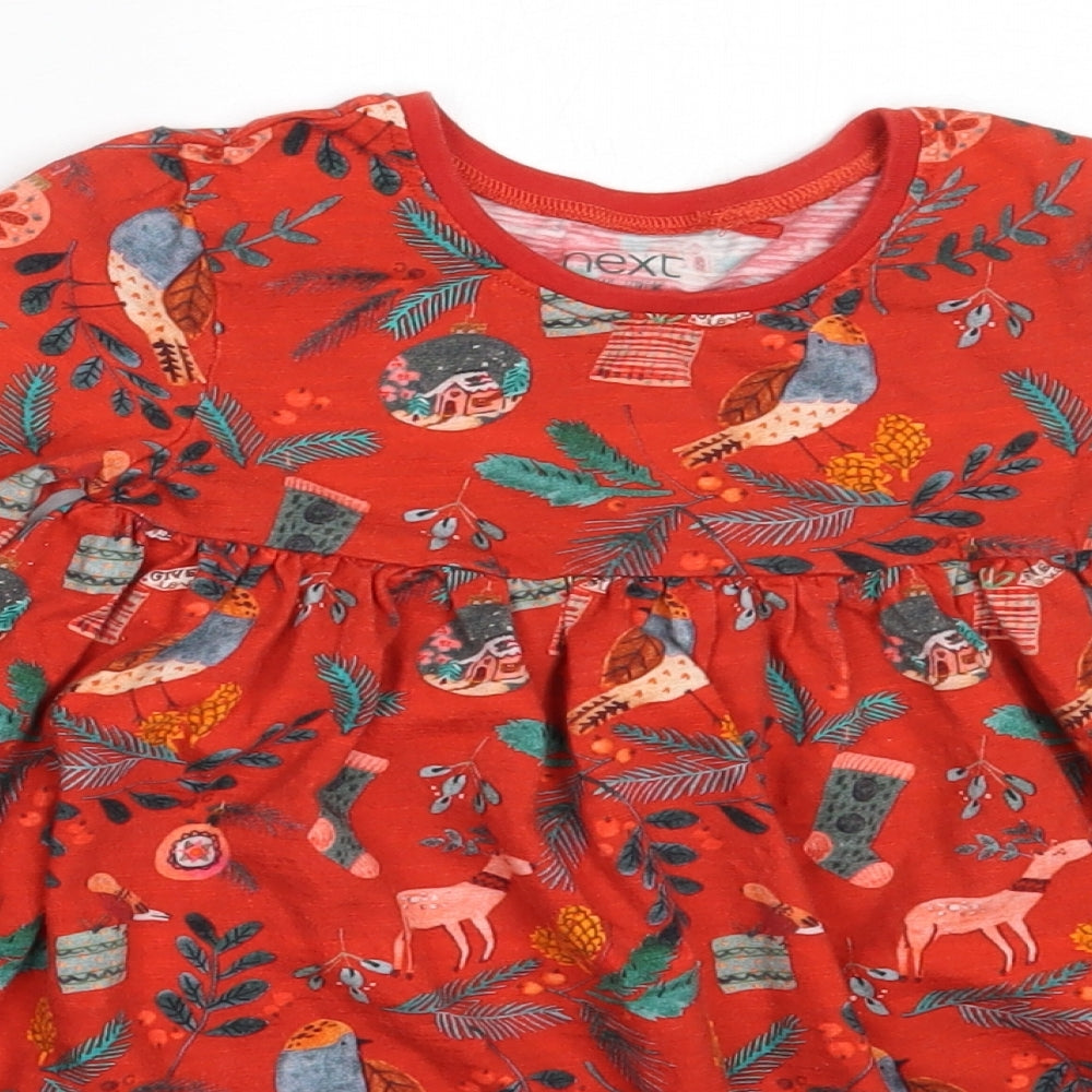 NEXT Girls Red  Cotton Fit & Flare  Size 3-4 Years  Round Neck