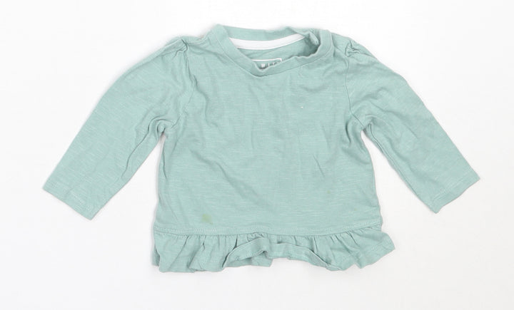 Primark Girls Blue  Cotton Basic T-Shirt Size 3-6 Months Round Neck