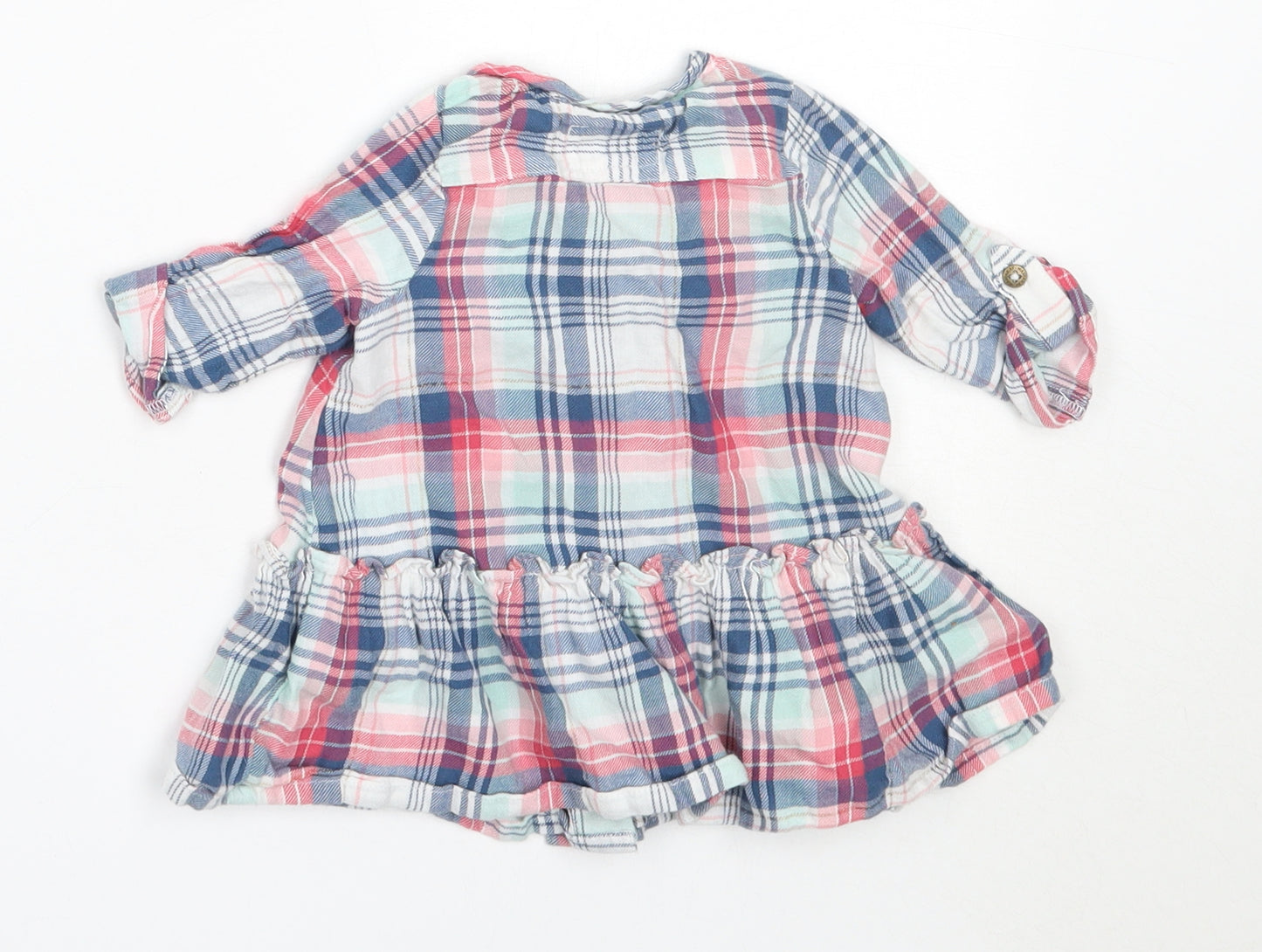 Mantaray Girls Blue Check Cotton Fit & Flare  Size 3-6 Months  Round Neck
