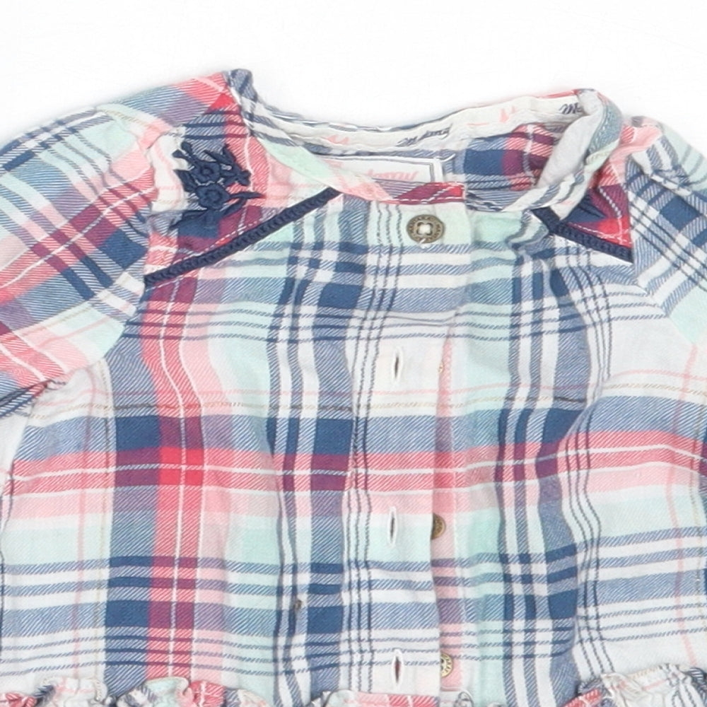 Mantaray Girls Blue Check Cotton Fit & Flare  Size 3-6 Months  Round Neck
