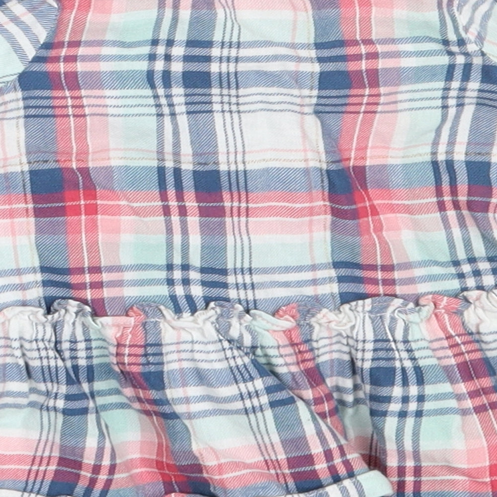Mantaray Girls Blue Check Cotton Fit & Flare  Size 3-6 Months  Round Neck