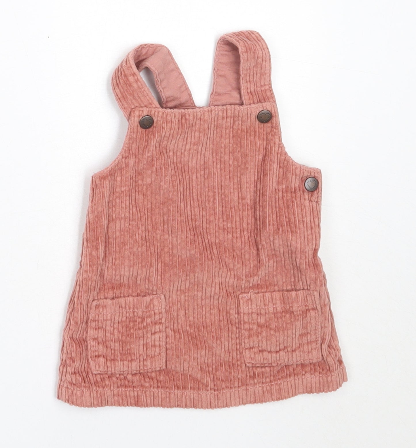 F&F Girls Pink  Cotton Pinafore/Dungaree Dress  Size 3-6 Months  Square Neck