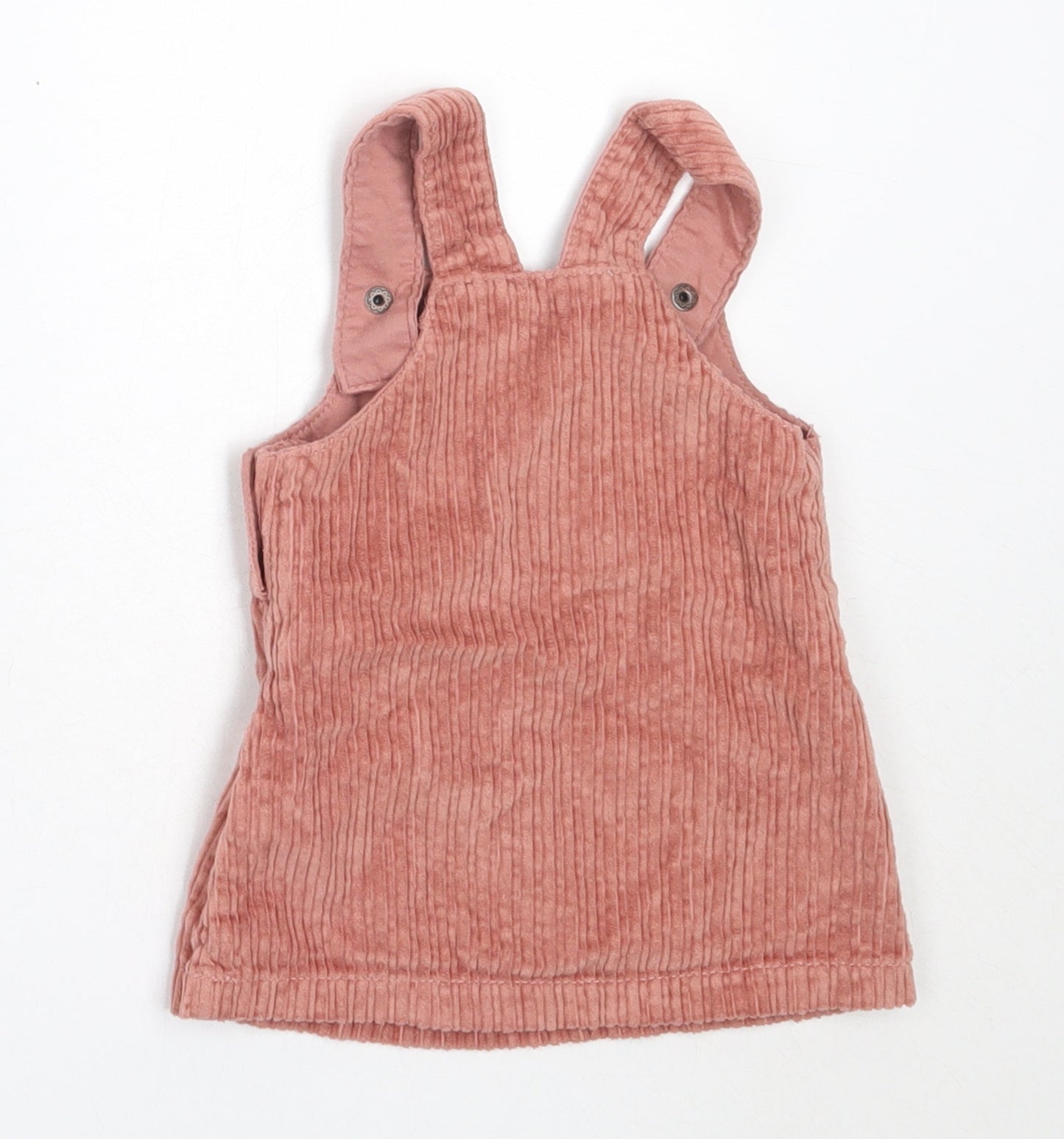 F&F Girls Pink  Cotton Pinafore/Dungaree Dress  Size 3-6 Months  Square Neck