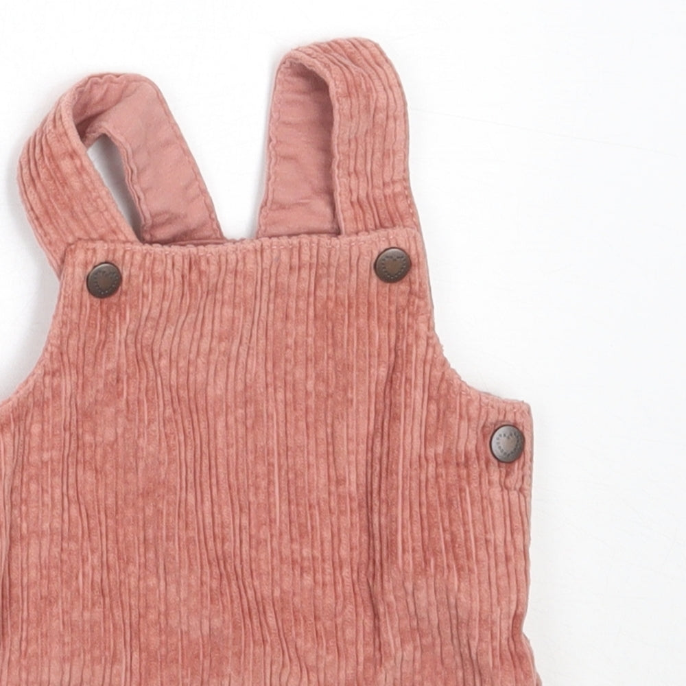 F&F Girls Pink  Cotton Pinafore/Dungaree Dress  Size 3-6 Months  Square Neck