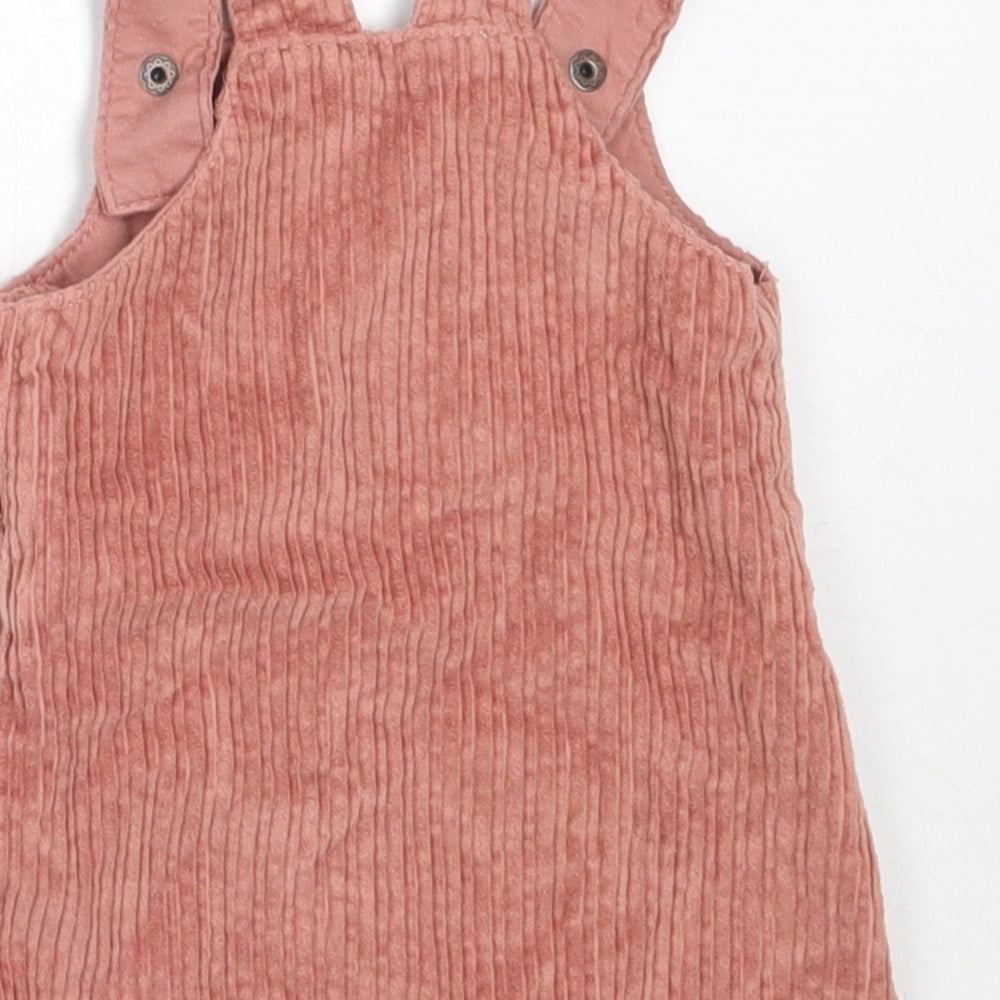 F&F Girls Pink  Cotton Pinafore/Dungaree Dress  Size 3-6 Months  Square Neck
