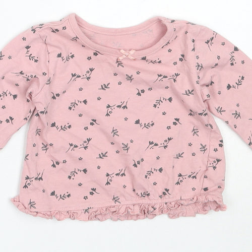 George Girls Pink Floral Cotton Basic T-Shirt Size 3-6 Months Round Neck