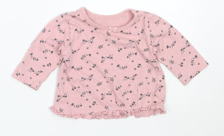 George Girls Pink Floral Cotton Basic T-Shirt Size 3-6 Months Round Neck