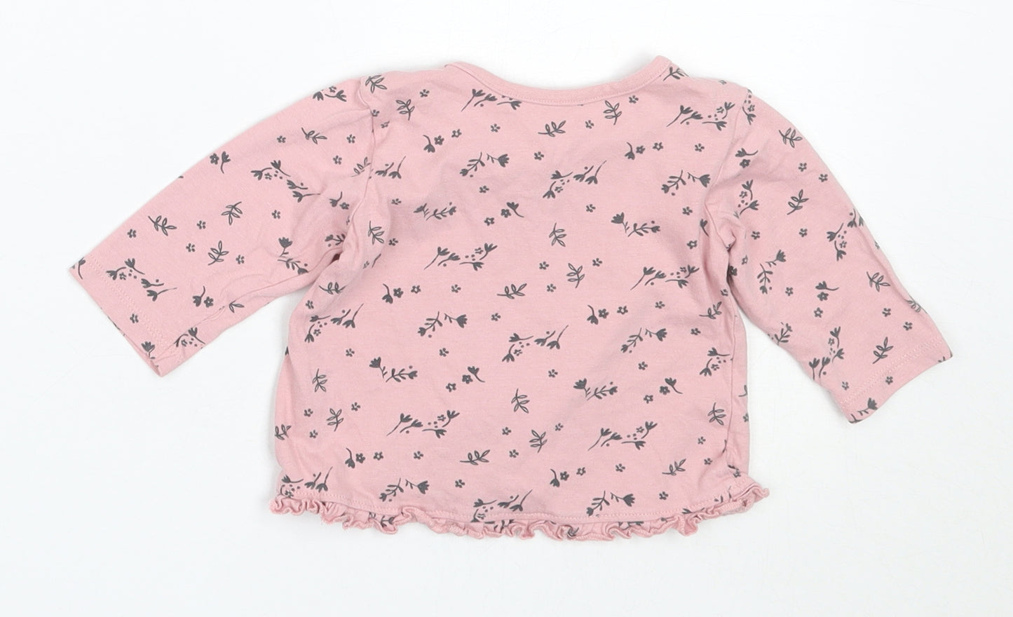 George Girls Pink Floral Cotton Basic T-Shirt Size 3-6 Months Round Neck
