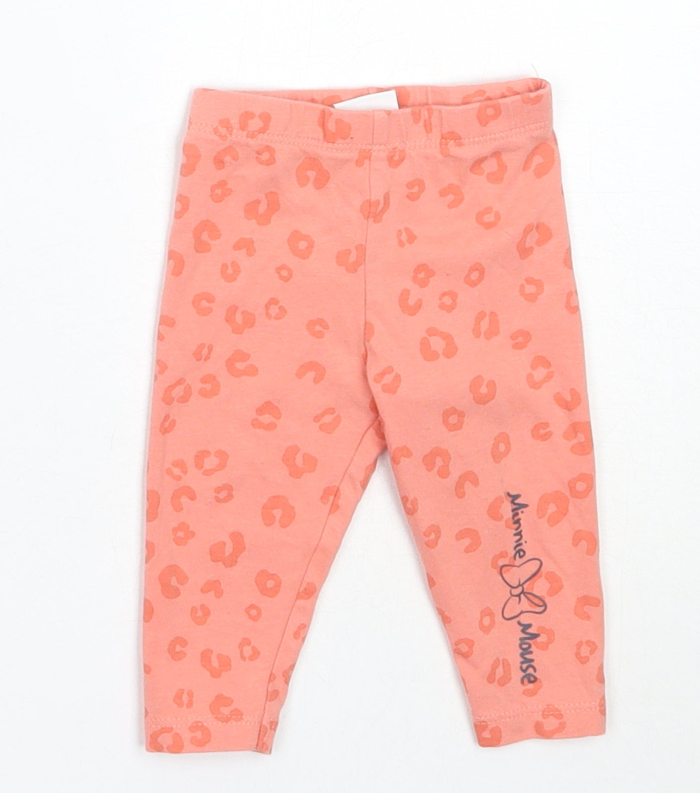 Disney Girls Orange Animal Print Cotton Capri Leggings Size 3-6 Months   - Minnie Mouse
