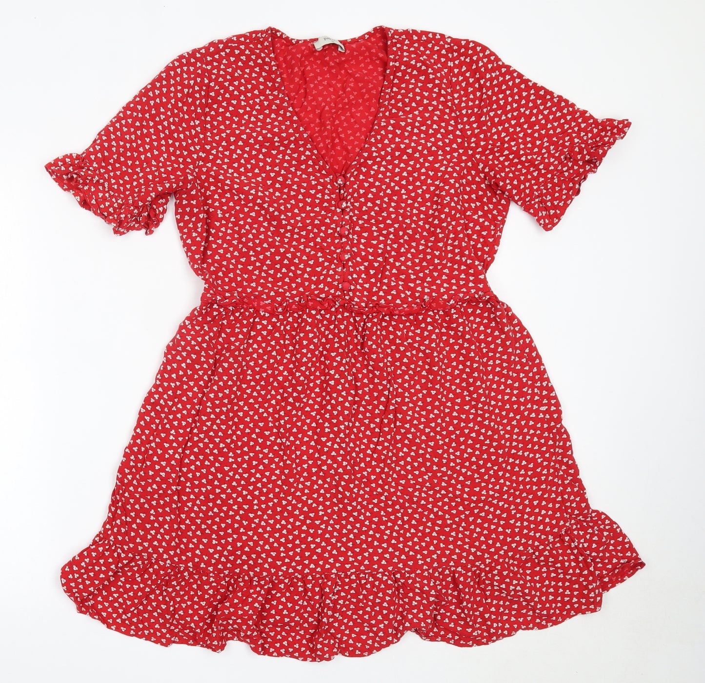 Matalan Womens Red Floral Viscose Fit & Flare  Size 14  V-Neck