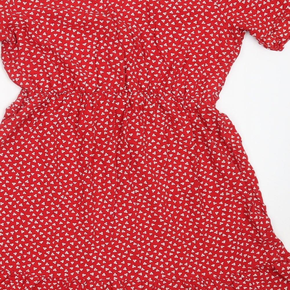 Matalan Womens Red Floral Viscose Fit & Flare  Size 14  V-Neck