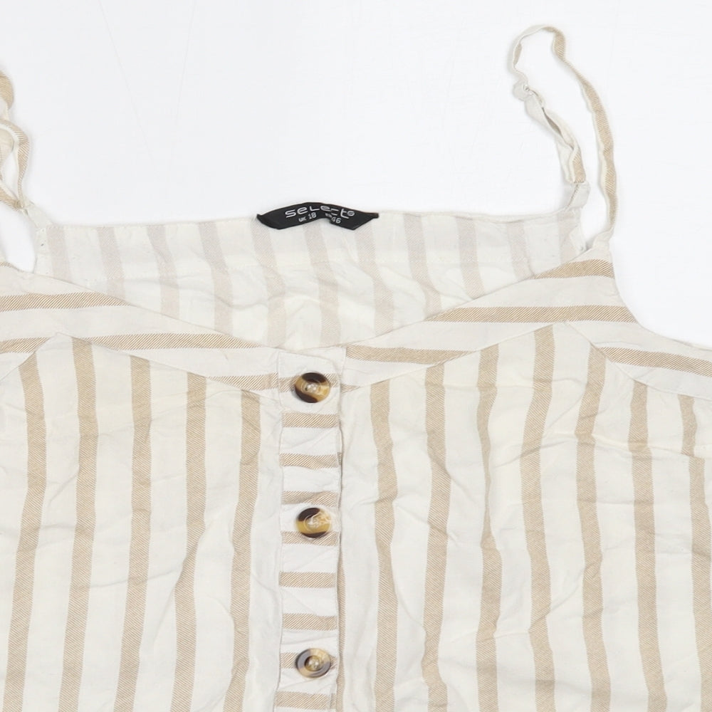 Select Womens Beige Striped Viscose Basic Blouse Size 18 V-Neck