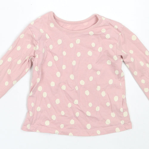 George Girls Pink Polka Dot Cotton Basic T-Shirt Size 6-9 Months Round Neck