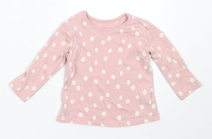 George Girls Pink Polka Dot Cotton Basic T-Shirt Size 6-9 Months Round Neck