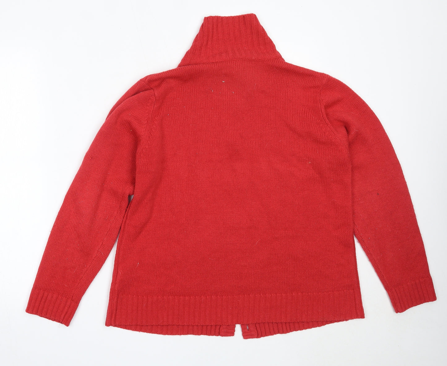 Preworn Womens Red Round Neck  Acrylic Cardigan Jumper Size 16