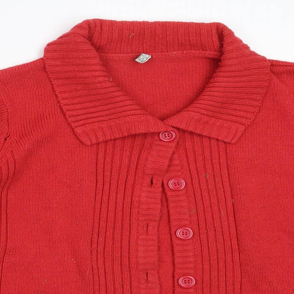 Preworn Womens Red Round Neck  Acrylic Cardigan Jumper Size 16