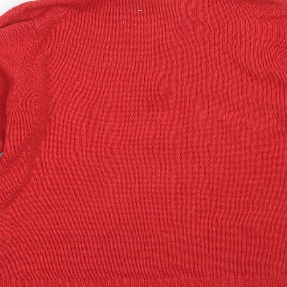 Preworn Womens Red Round Neck  Acrylic Cardigan Jumper Size 16