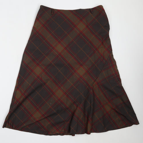 Isle Womens Brown Check Polyester Flare Skirt Size 16