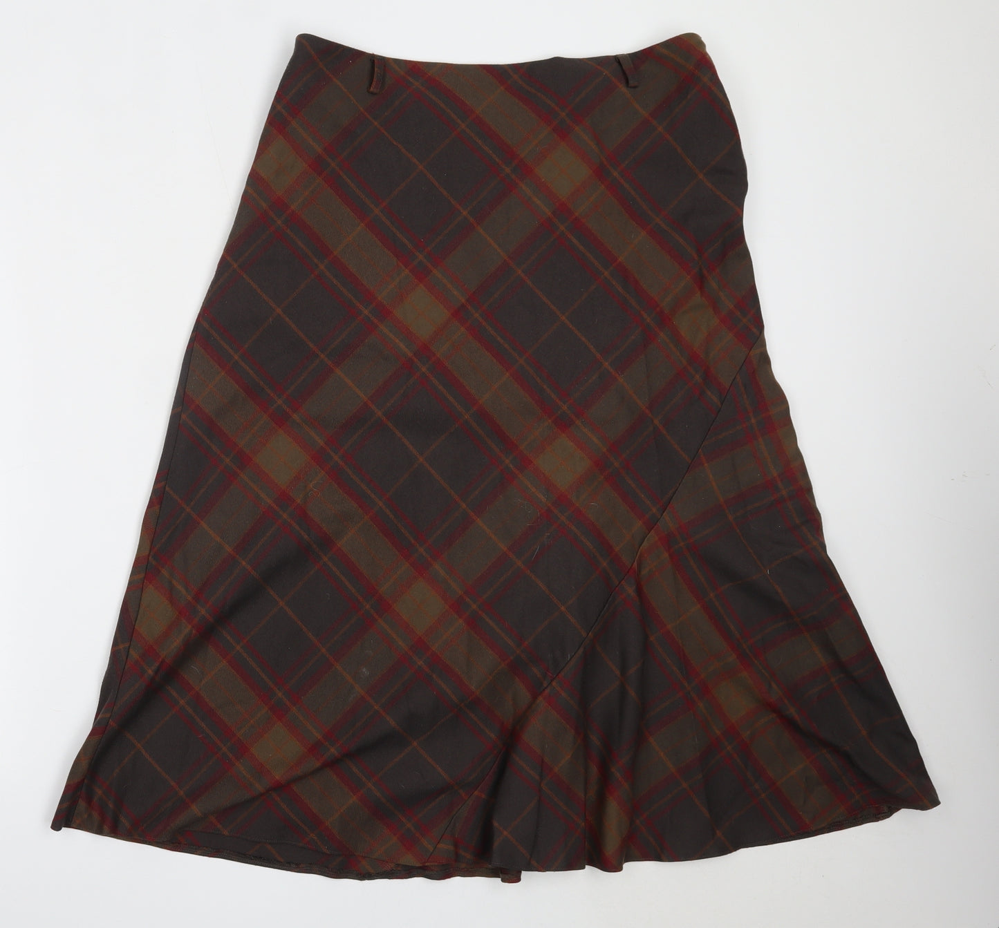 Isle Womens Brown Check Polyester Flare Skirt Size 16
