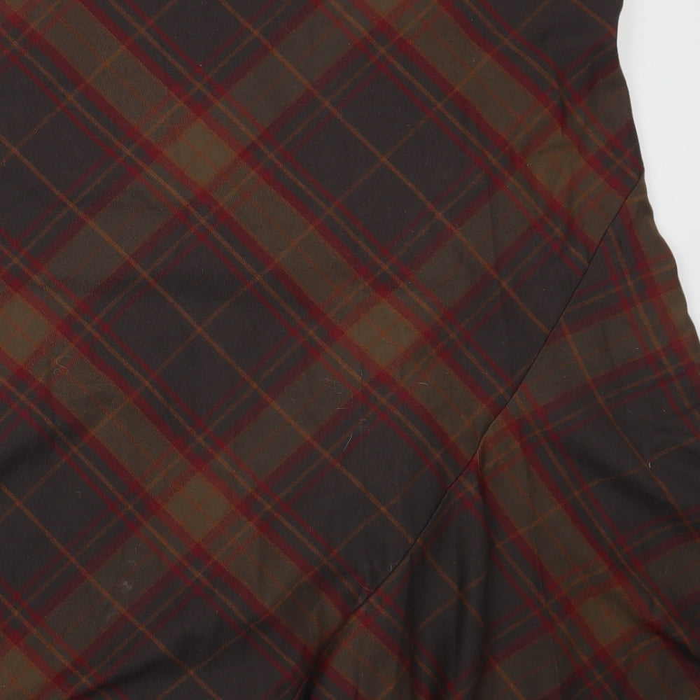 Isle Womens Brown Check Polyester Flare Skirt Size 16