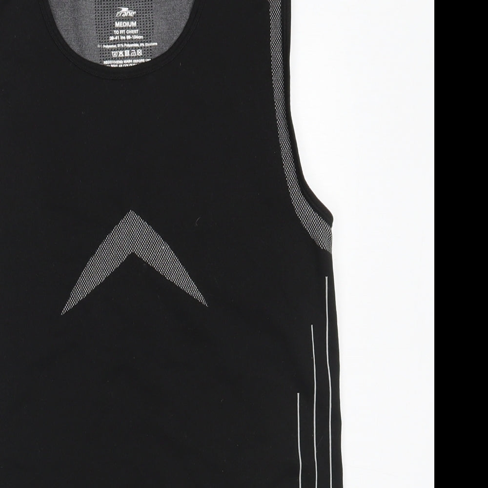Crane Mens Black  Polyester Basic Tank Size M Round Neck