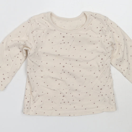 George Girls Ivory Polka Dot Cotton Basic T-Shirt Size 6-9 Months Round Neck