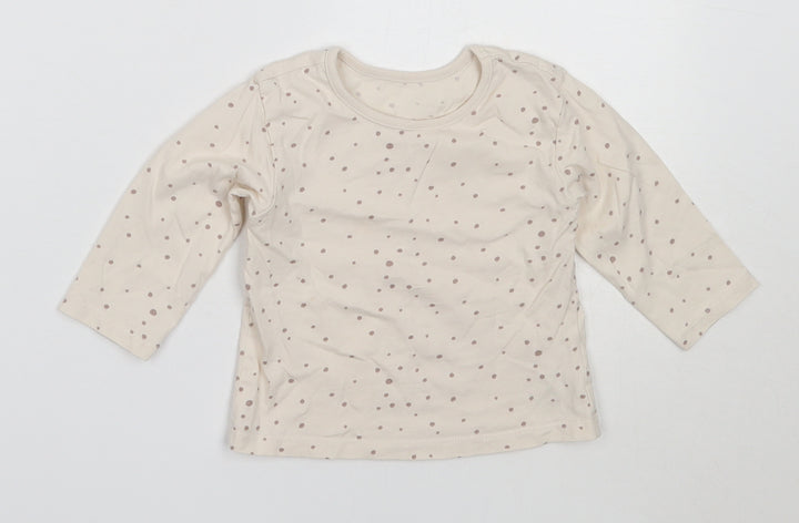 George Girls Ivory Polka Dot Cotton Basic T-Shirt Size 6-9 Months Round Neck