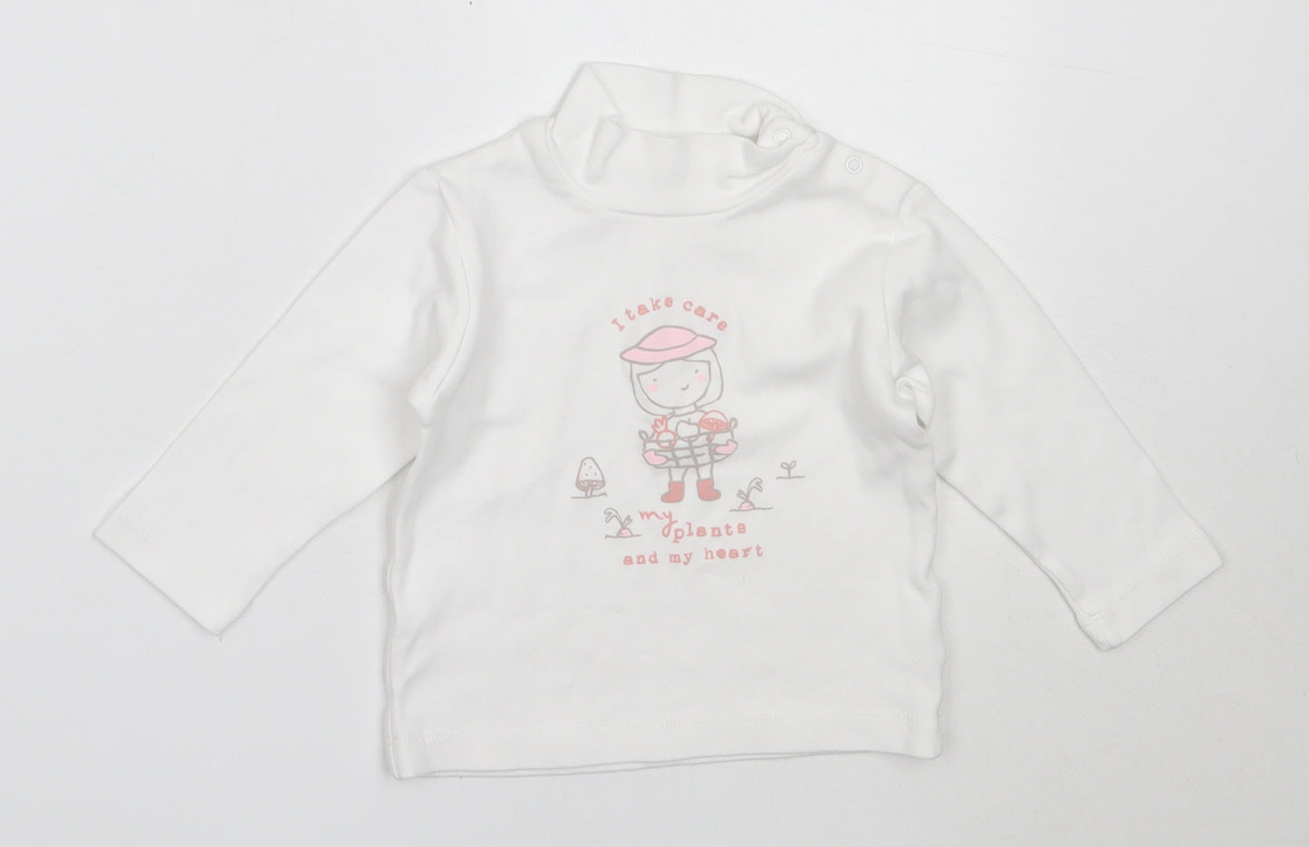 Betetto Girls White  Cotton Basic T-Shirt Size 12-18 Months High Neck