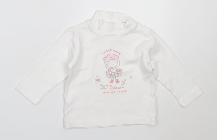 Betetto Girls White  Cotton Basic T-Shirt Size 12-18 Months High Neck