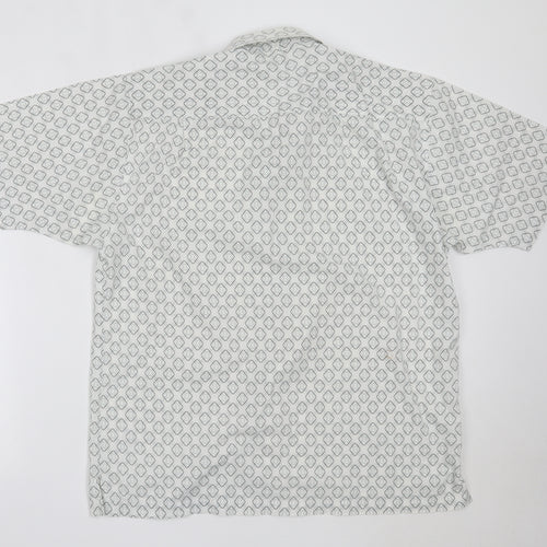 Petroleum Mens White Geometric Cotton  Button-Up Size L Collared