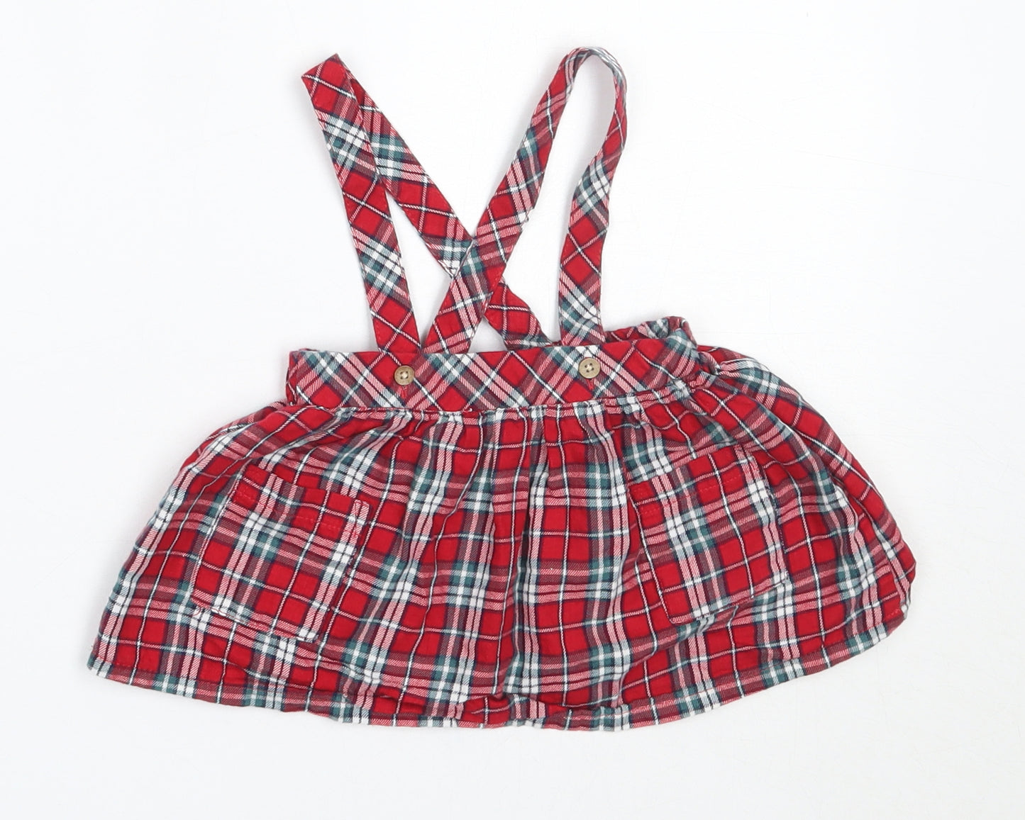 George Girls Red Check Cotton Pinafore/Dungaree Dress  Size 3-6 Months  Round Neck