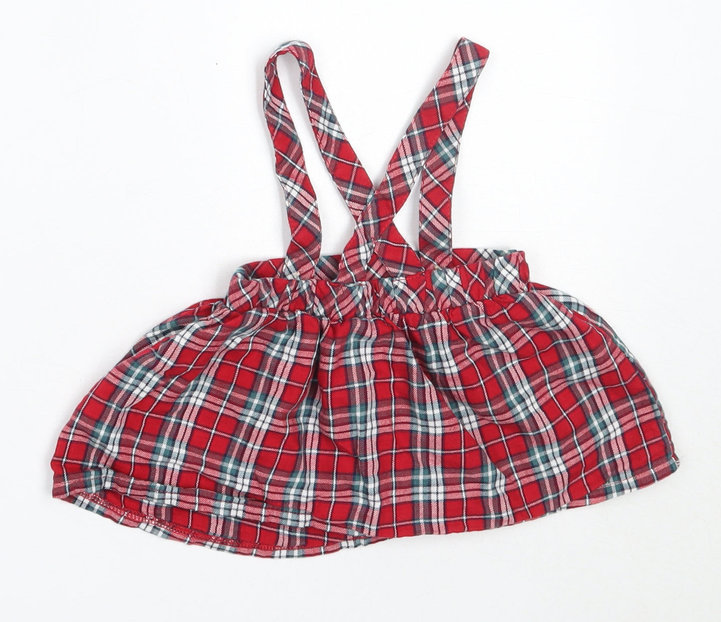 George Girls Red Check Cotton Pinafore/Dungaree Dress  Size 3-6 Months  Round Neck
