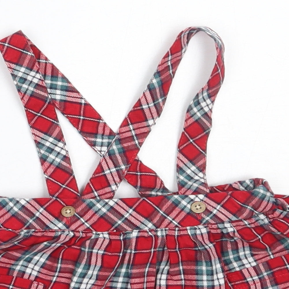 George Girls Red Check Cotton Pinafore/Dungaree Dress  Size 3-6 Months  Round Neck