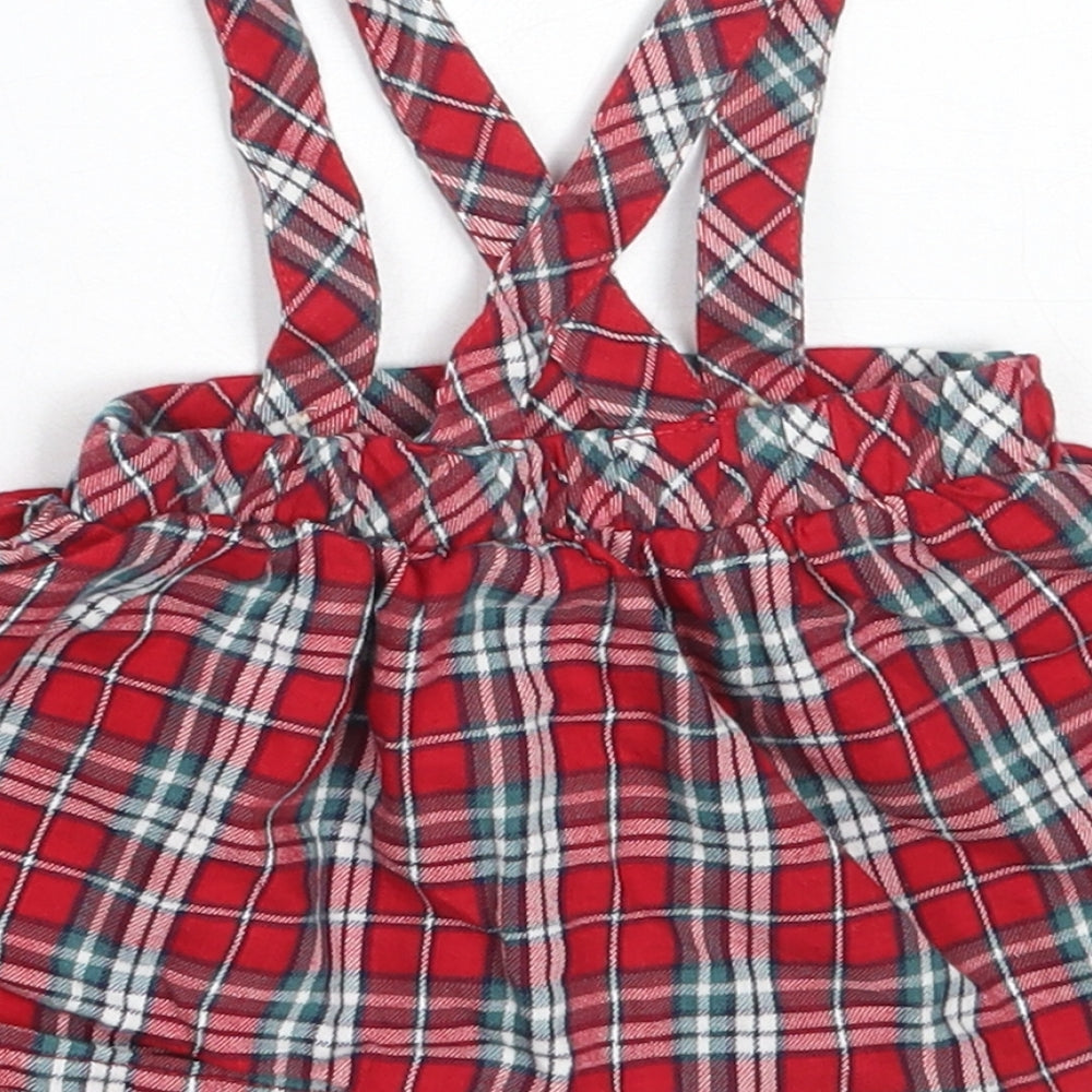 George Girls Red Check Cotton Pinafore/Dungaree Dress  Size 3-6 Months  Round Neck