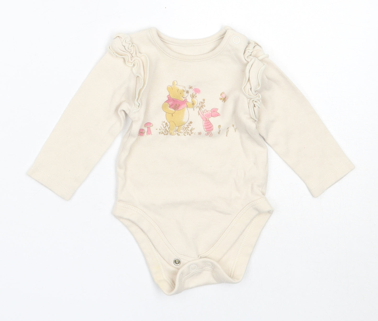 George Girls Beige  Cotton Babygrow One-Piece Size 3-6 Months   - winnie the pooh