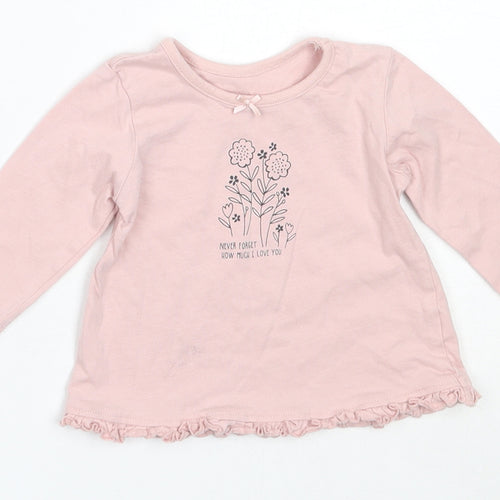 George Girls Pink  Cotton Basic T-Shirt Size 3-6 Months Round Neck