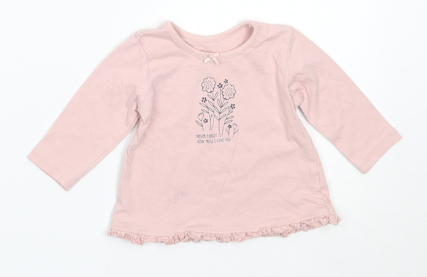 George Girls Pink  Cotton Basic T-Shirt Size 3-6 Months Round Neck