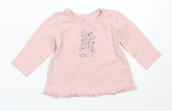 George Girls Pink  Cotton Basic T-Shirt Size 3-6 Months Round Neck
