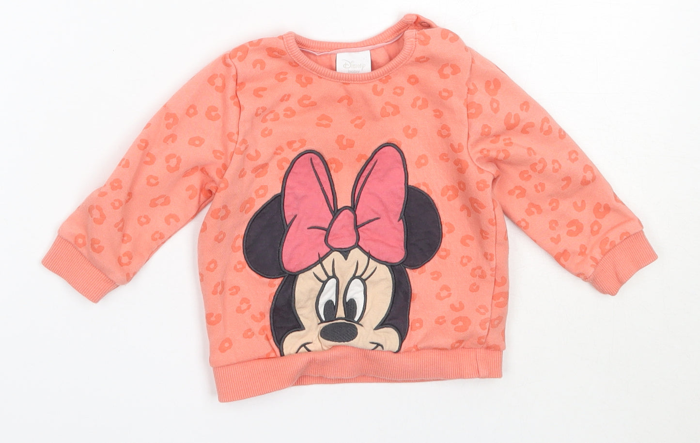 F&F Girls Orange Animal Print Cotton Pullover Jumper Size 3-6 Months   - minnie mouse