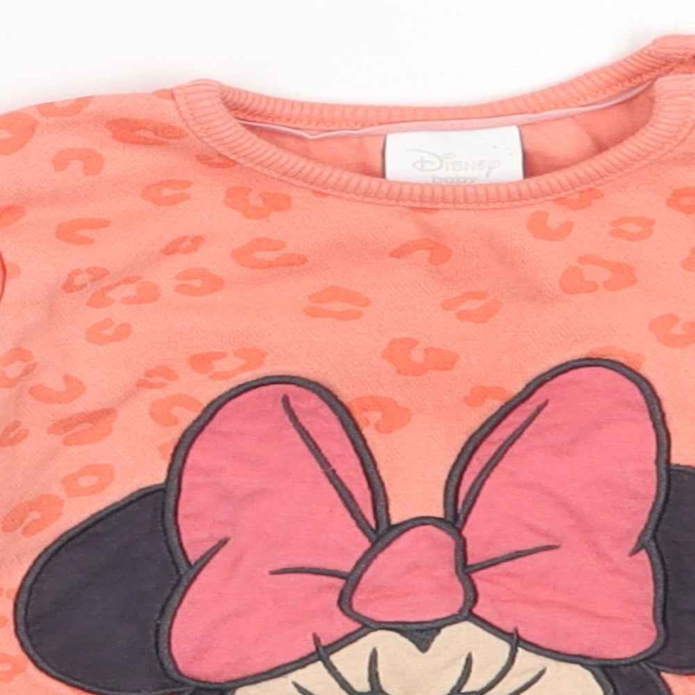 F&F Girls Orange Animal Print Cotton Pullover Jumper Size 3-6 Months   - minnie mouse