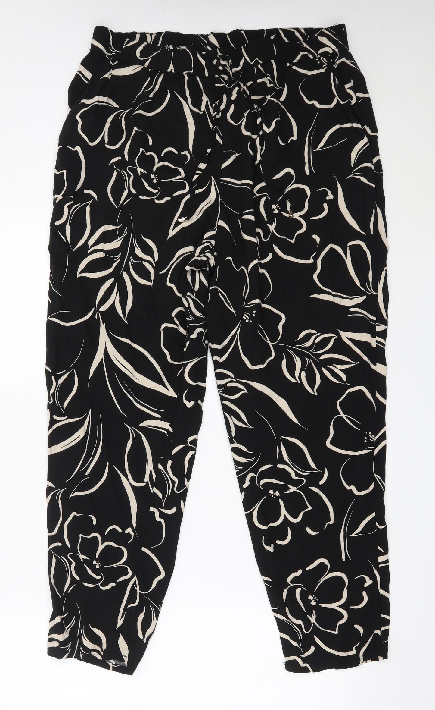 F&F Womens Black Floral Viscose Capri Trousers Size 16 L27 in Regular