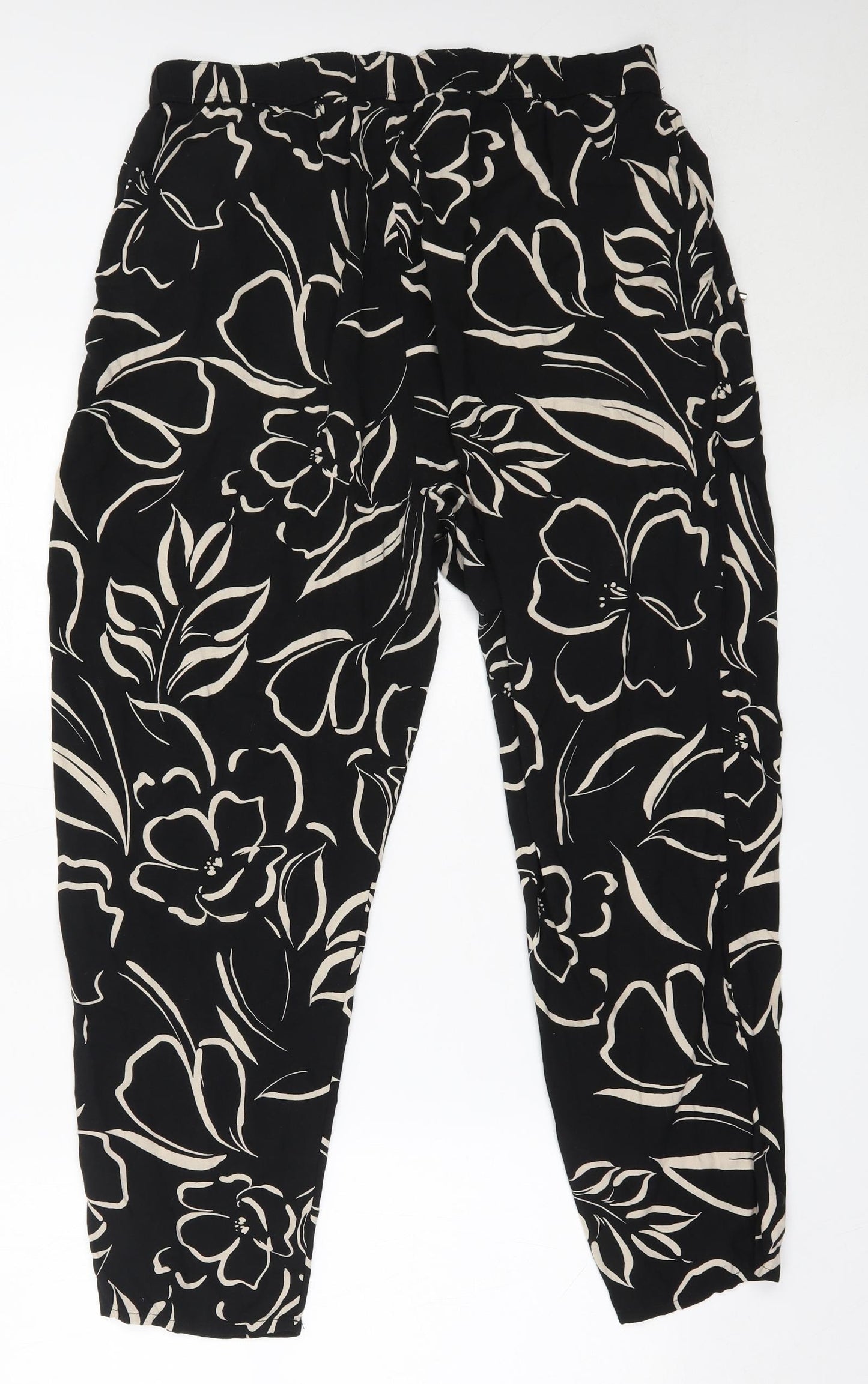 F&F Womens Black Floral Viscose Capri Trousers Size 16 L27 in Regular