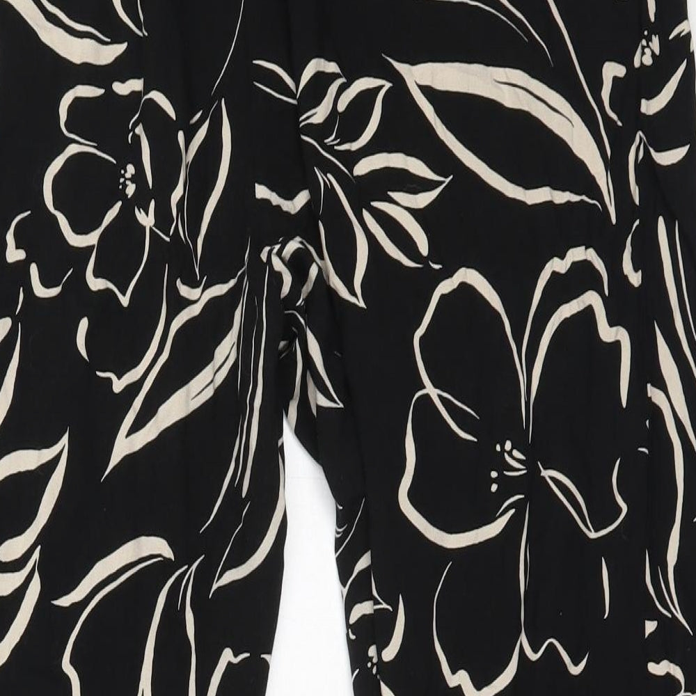 F&F Womens Black Floral Viscose Capri Trousers Size 16 L27 in Regular