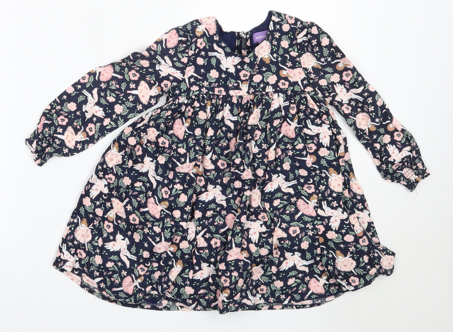 Shrinking Violet Girls Blue Floral Cotton Fit & Flare  Size 2-3 Years  Round Neck