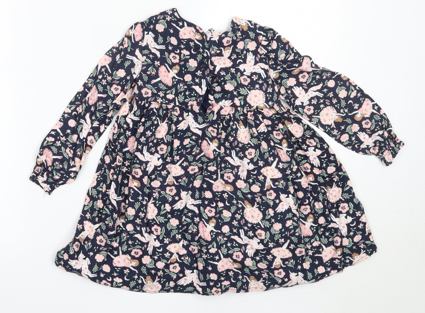 Shrinking Violet Girls Blue Floral Cotton Fit & Flare  Size 2-3 Years  Round Neck