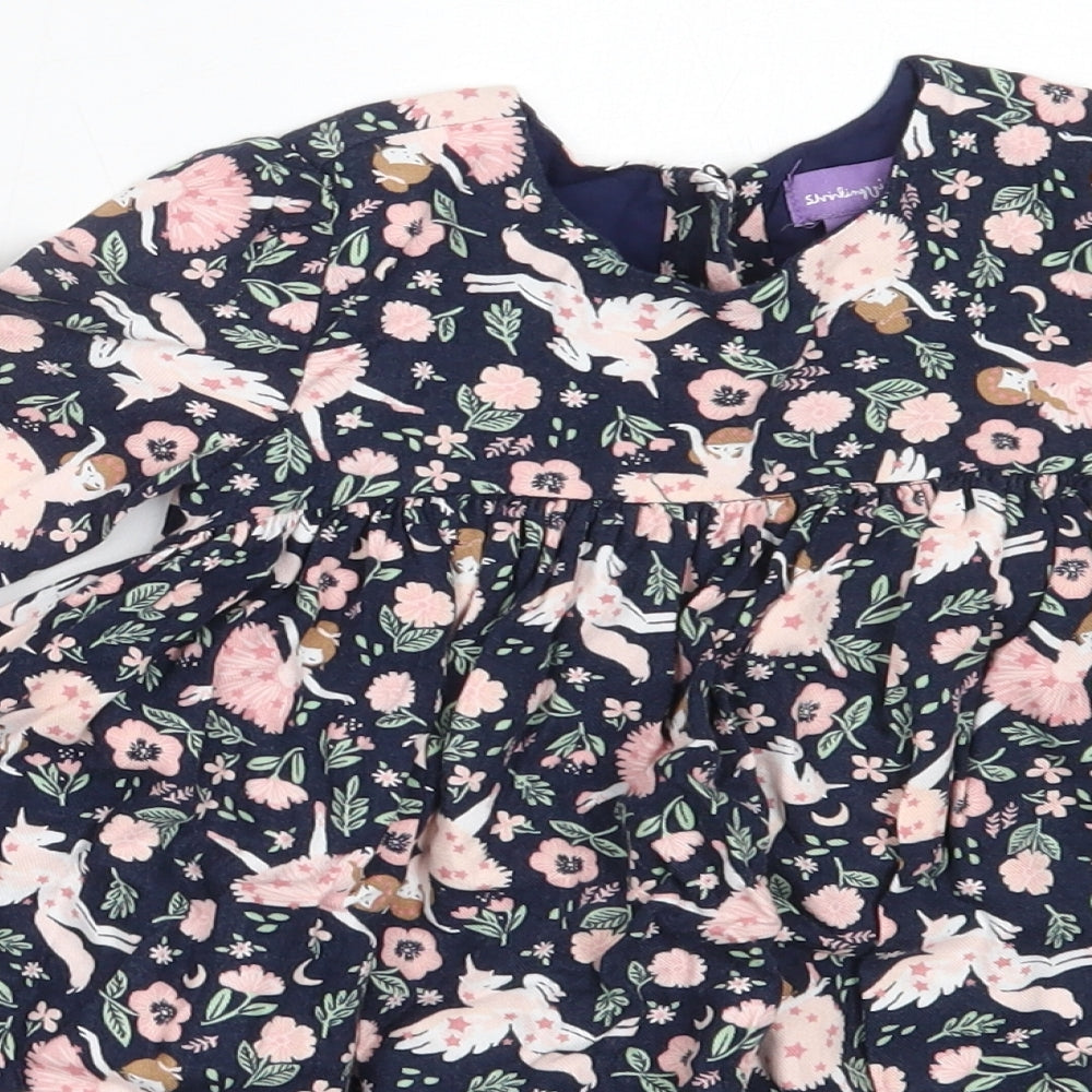 Shrinking Violet Girls Blue Floral Cotton Fit & Flare  Size 2-3 Years  Round Neck