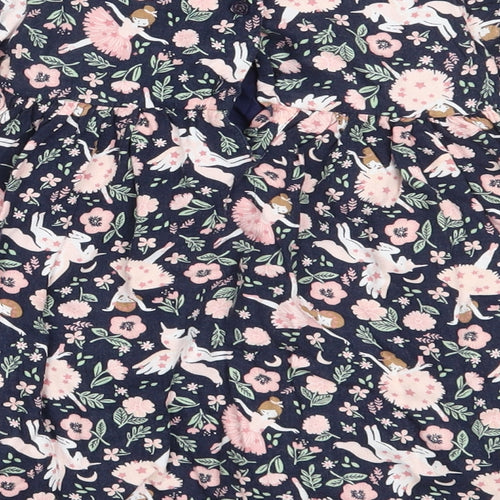 Shrinking Violet Girls Blue Floral Cotton Fit & Flare  Size 2-3 Years  Round Neck