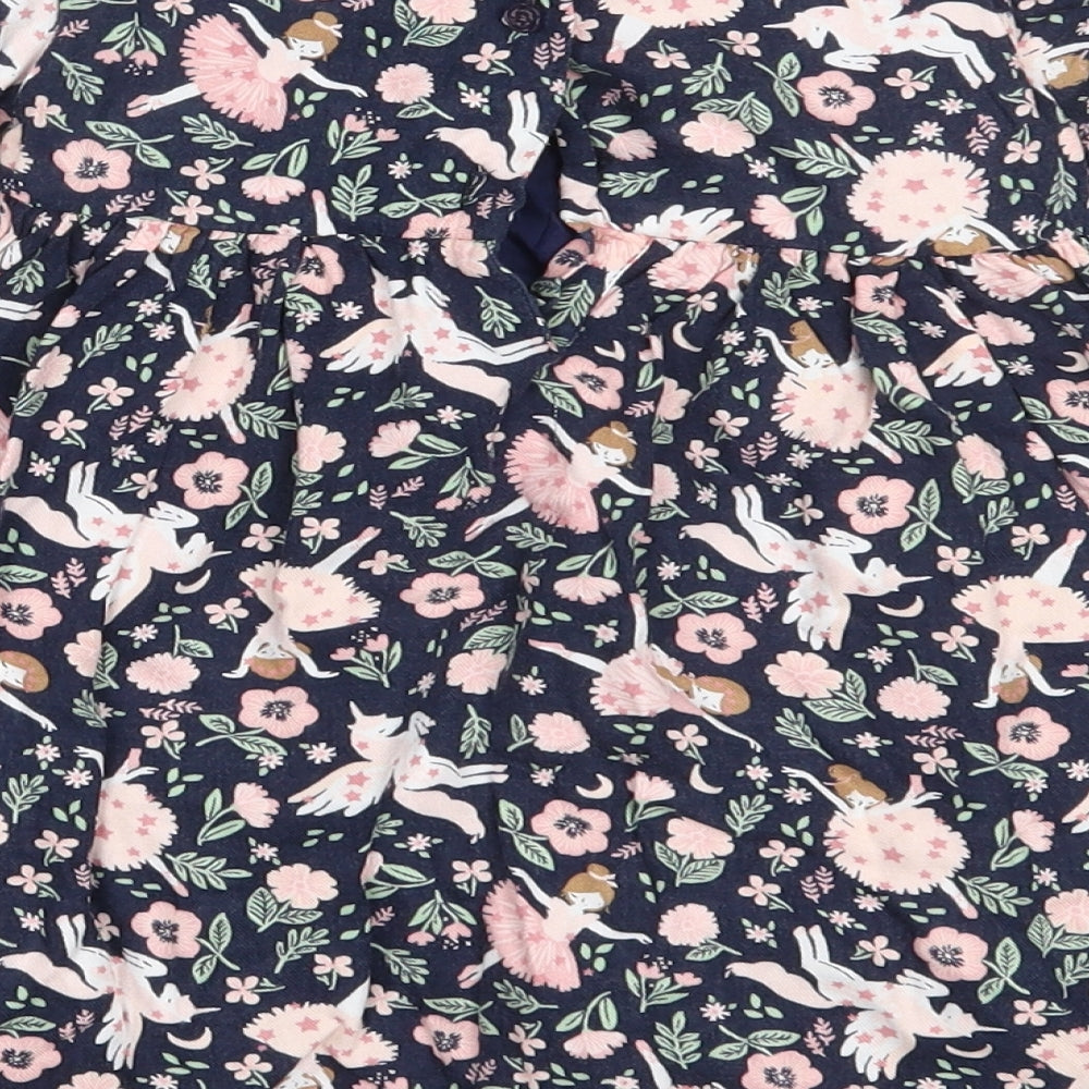 Shrinking Violet Girls Blue Floral Cotton Fit & Flare  Size 2-3 Years  Round Neck