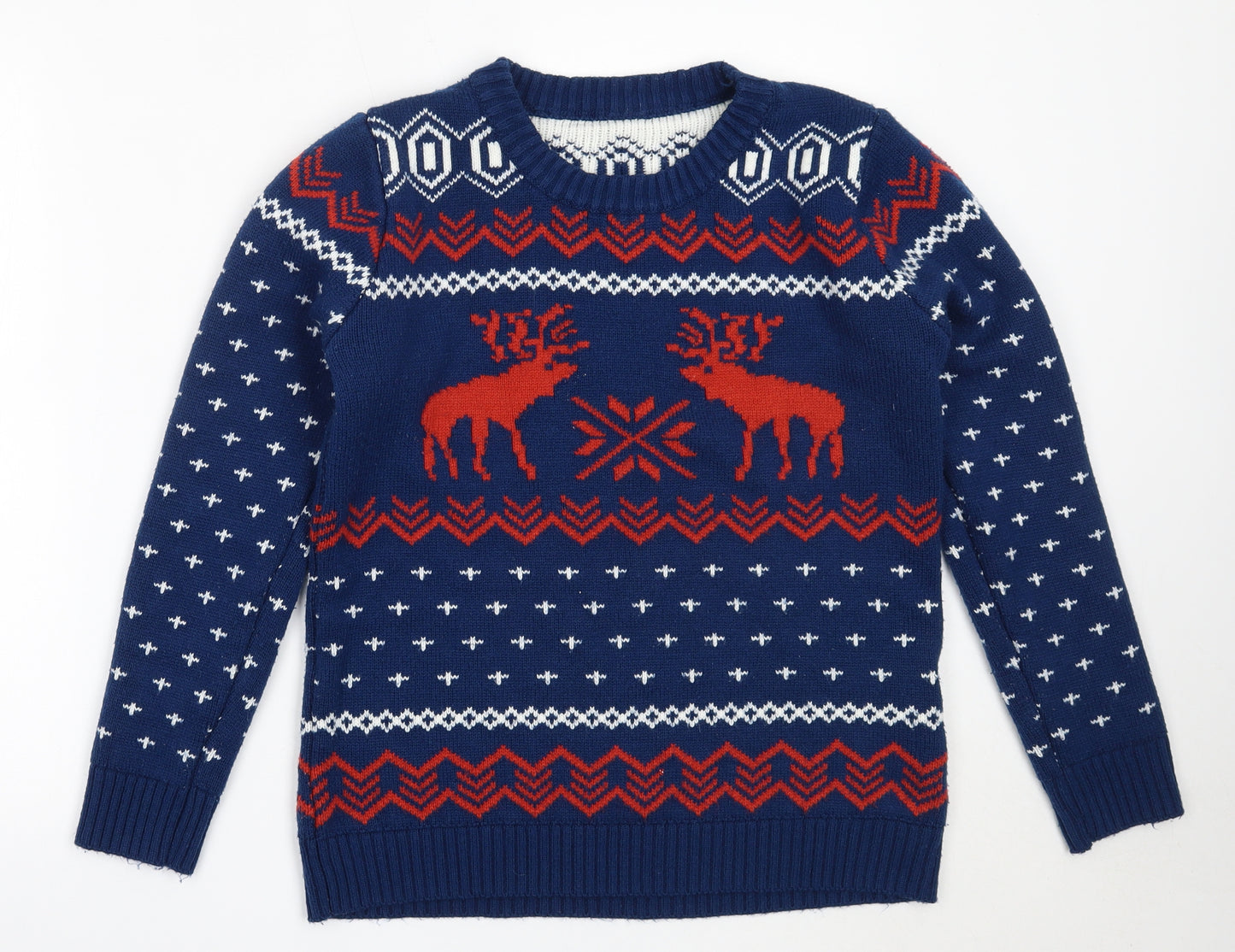 Preworn Womens Blue Round Neck Fair Isle Acrylic Pullover Jumper Size XL   - christmas