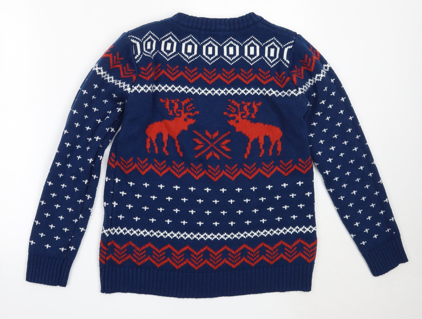 Preworn Womens Blue Round Neck Fair Isle Acrylic Pullover Jumper Size XL   - christmas
